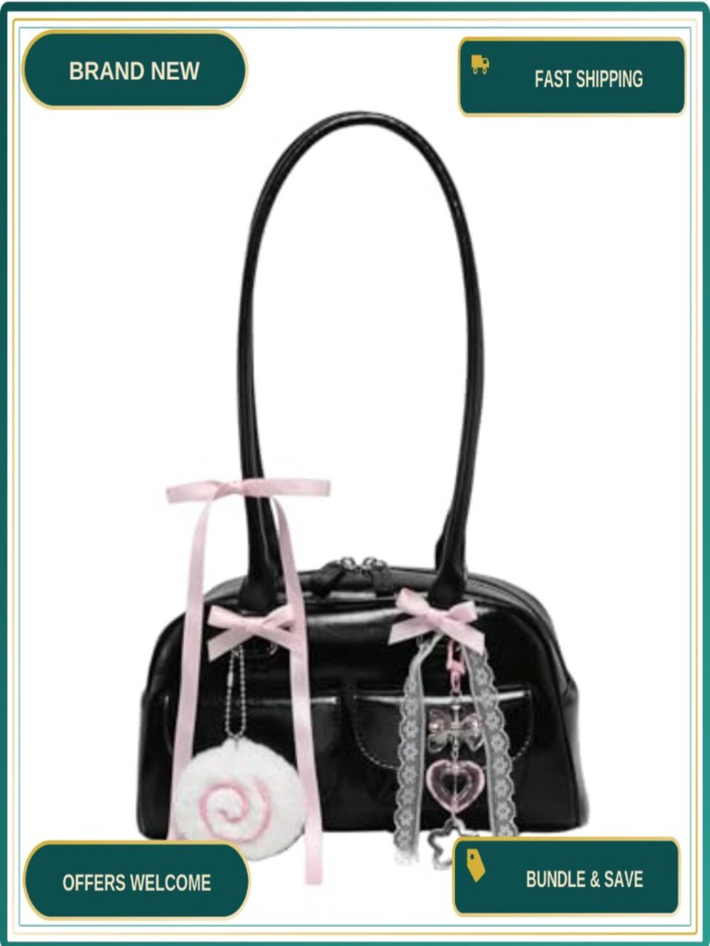 Y2K Bow Coquette Kawaii Shoulder Bag Faux Leather Purse Ita Handbag